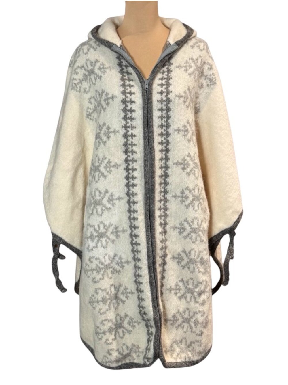 VTG Alafoss Of Iceland 100% Wool Cape Coat OS Icewool Hooded Folk Boho Eskimo